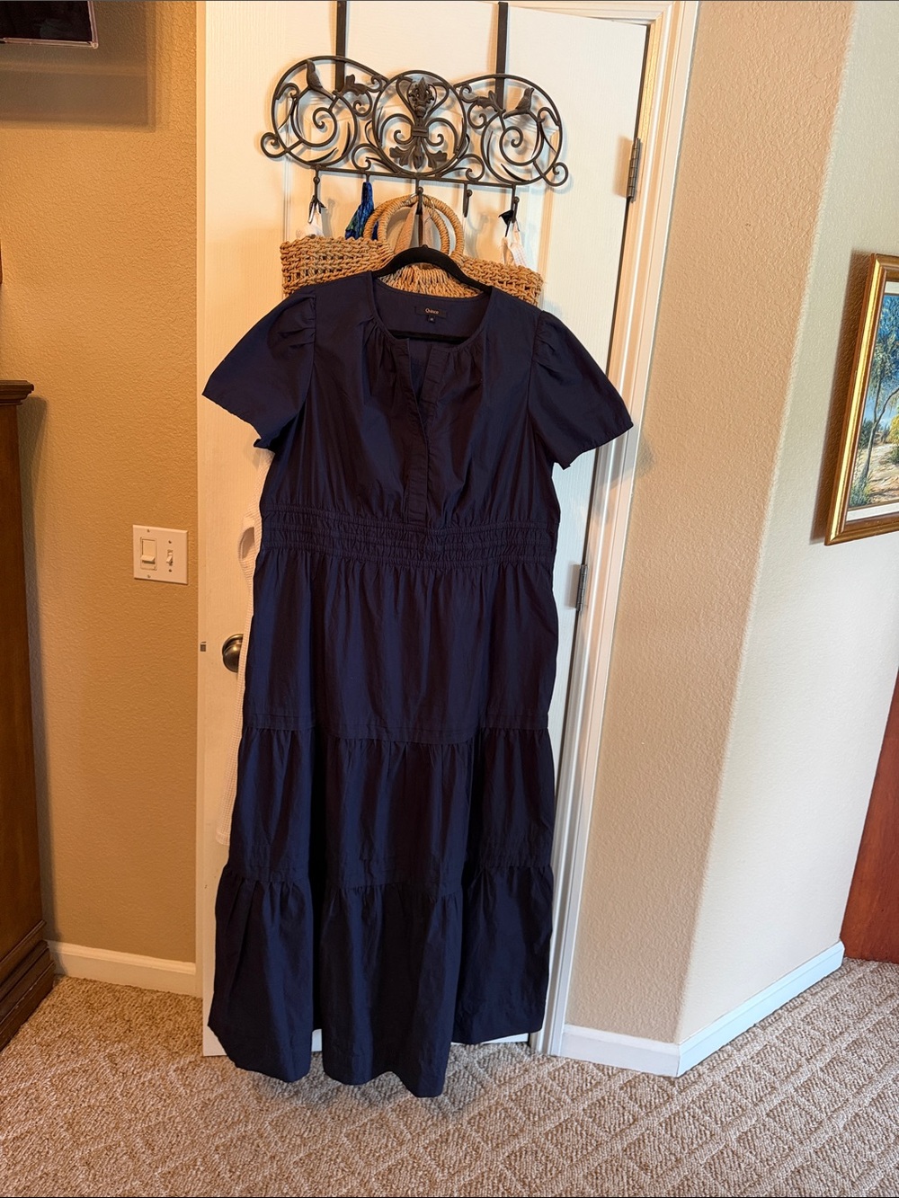 Quince Navy Tiered Short-Sleeve Maxi Dress